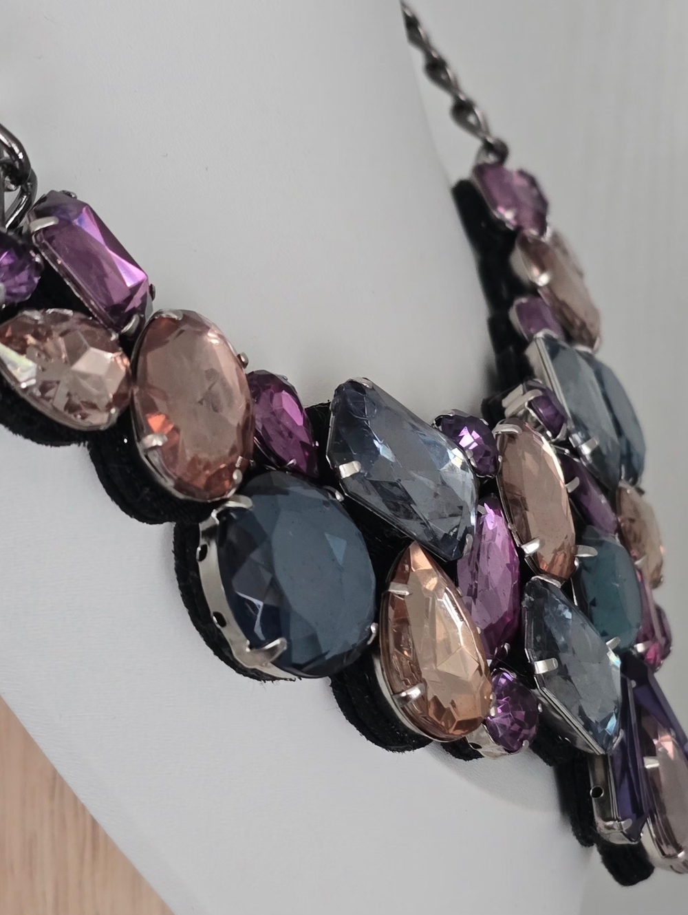 GUESS Multi-Color Crystal Bib Necklace - Purple, Gray & Champagne - Picture 3 of 6